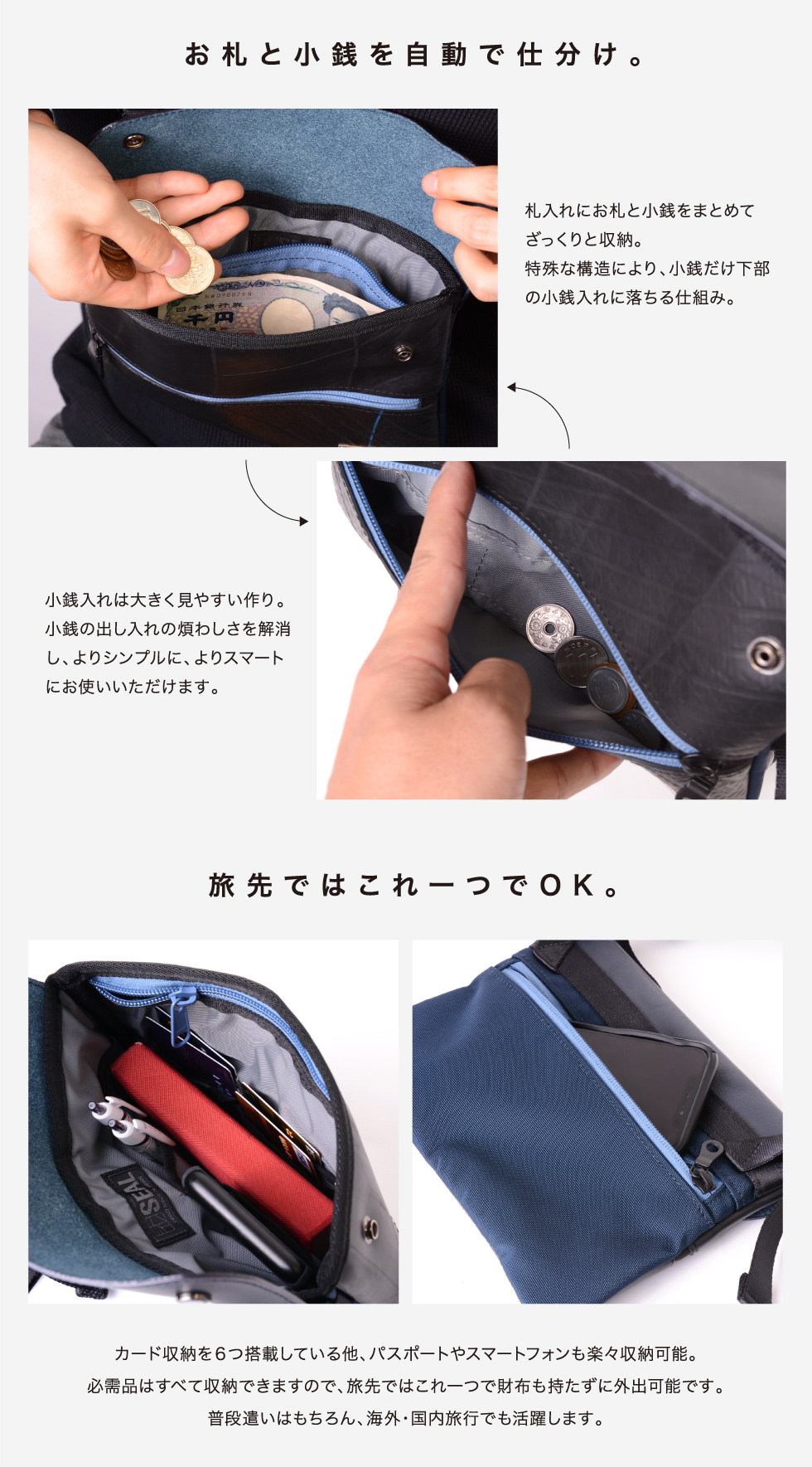 トラベルサコッシュウォレット | 日本職人が作る、こだわりのメンズ防水バッグ・森野帆布・財布の通販【SEAL】